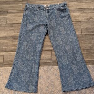 PAIGE Floral Patterned Blue Wide Leg Jeans